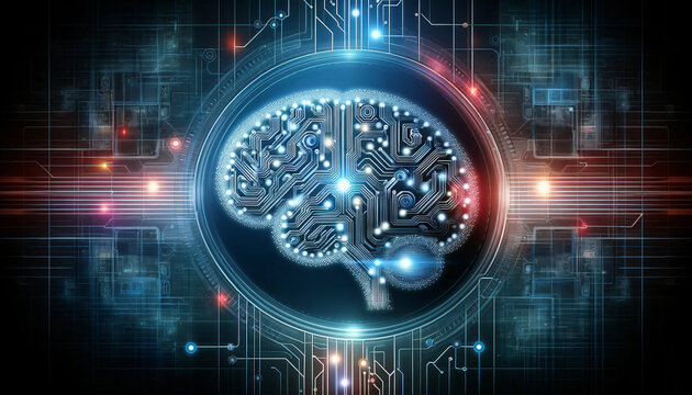 Chip, AI, artificial intelligence, A futuristic technology and AI-themed background featuring a brain symbol, Created by using generative AI tools	
