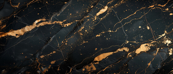 Close-up of luxurious black marble with natural golden veins, ideal for high-end design backgrounds.