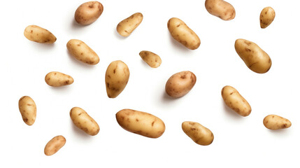 Fototapeta premium Falling fresh potatoes isolated on transparent or white background сreated with Generative Ai
