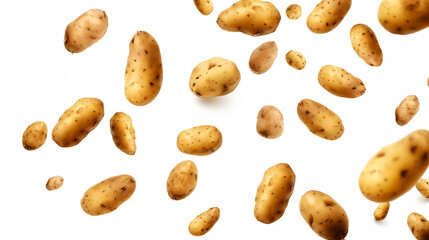 Obraz premium Falling fresh potatoes isolated on transparent or white background сreated with Generative Ai