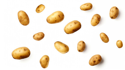 Falling fresh potatoes isolated on transparent or white background сreated with Generative Ai