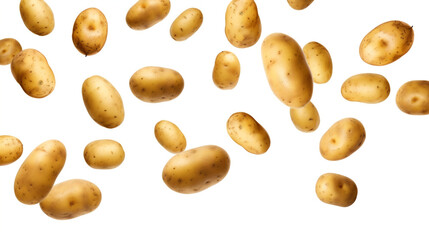 Obraz premium Falling fresh potatoes isolated on transparent or white background сreated with Generative Ai