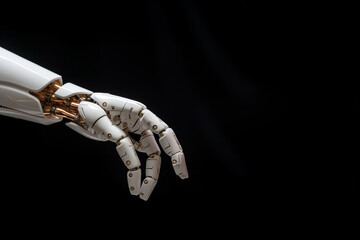 Fototapeta na wymiar Cyborg hand finger pointing, technology of artificial intelligence