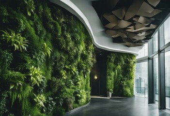 Green architecture Green wall with plants growing inside building Sustainable green living in urban