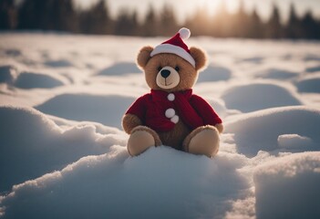 Sad Christmas end of holiday loneliness solitude depression concept Toy teddy bear with Santa hat si