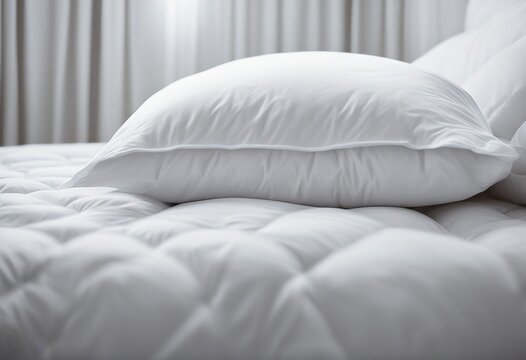 White folded duvet lying on white bed background Preparing for winter season household domestic acti