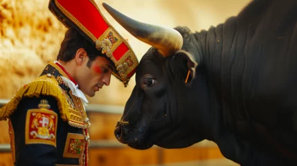 Zelfklevend Fotobehang Spanish matador with bull. © Vika art