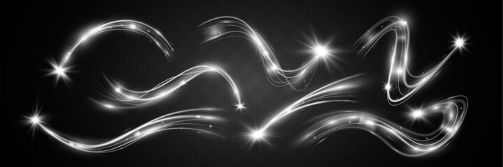 Light white wave shine effect,vector glow line sparkle shine. Silver wavy effects.  © Olga