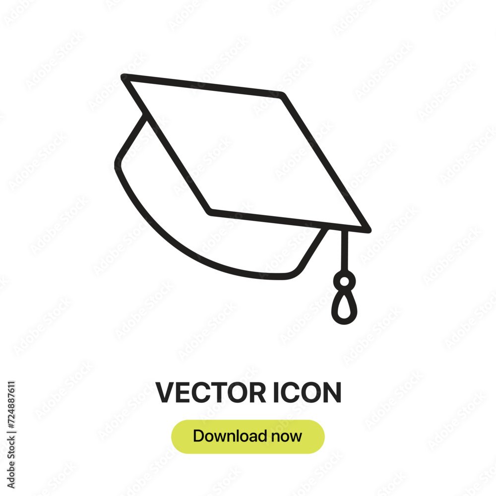 Poster Mortarboard icon vector. Linear-style sign for mobile concept and web design. Mortarboard symbol illustration. Pixel vector graphics - Vector.	
