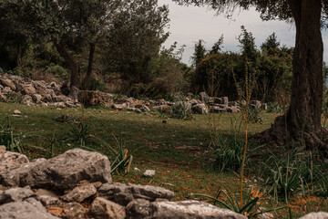 Ruins of Kaunos city ancient ruins , amazing natural habitat open air museam, lake landscape