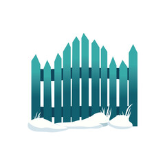 The fence of colorful set. In this captivating artwork a snow-covered fence is elegantly designed and presented with a touch of whimsy on a serene white backdrop. Vector illustration.