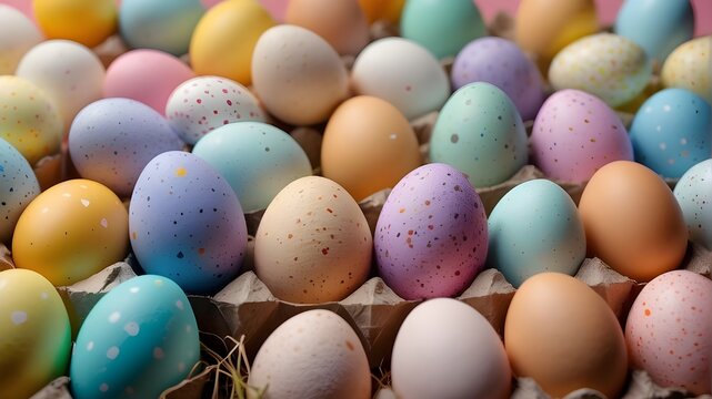 Huevos de pascua de colores decorados, pintados