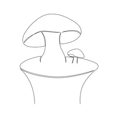 Continuous one line drawing of mushroom vector art illustration minimalist design.