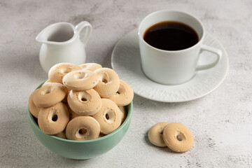 Coconut biscuit. Shortbread coconut cookies in bowl.