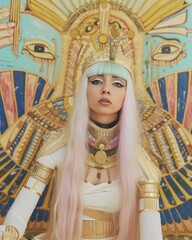Modern interpretation of an ancient egyptian queen, featuring a woman with elegant makeup