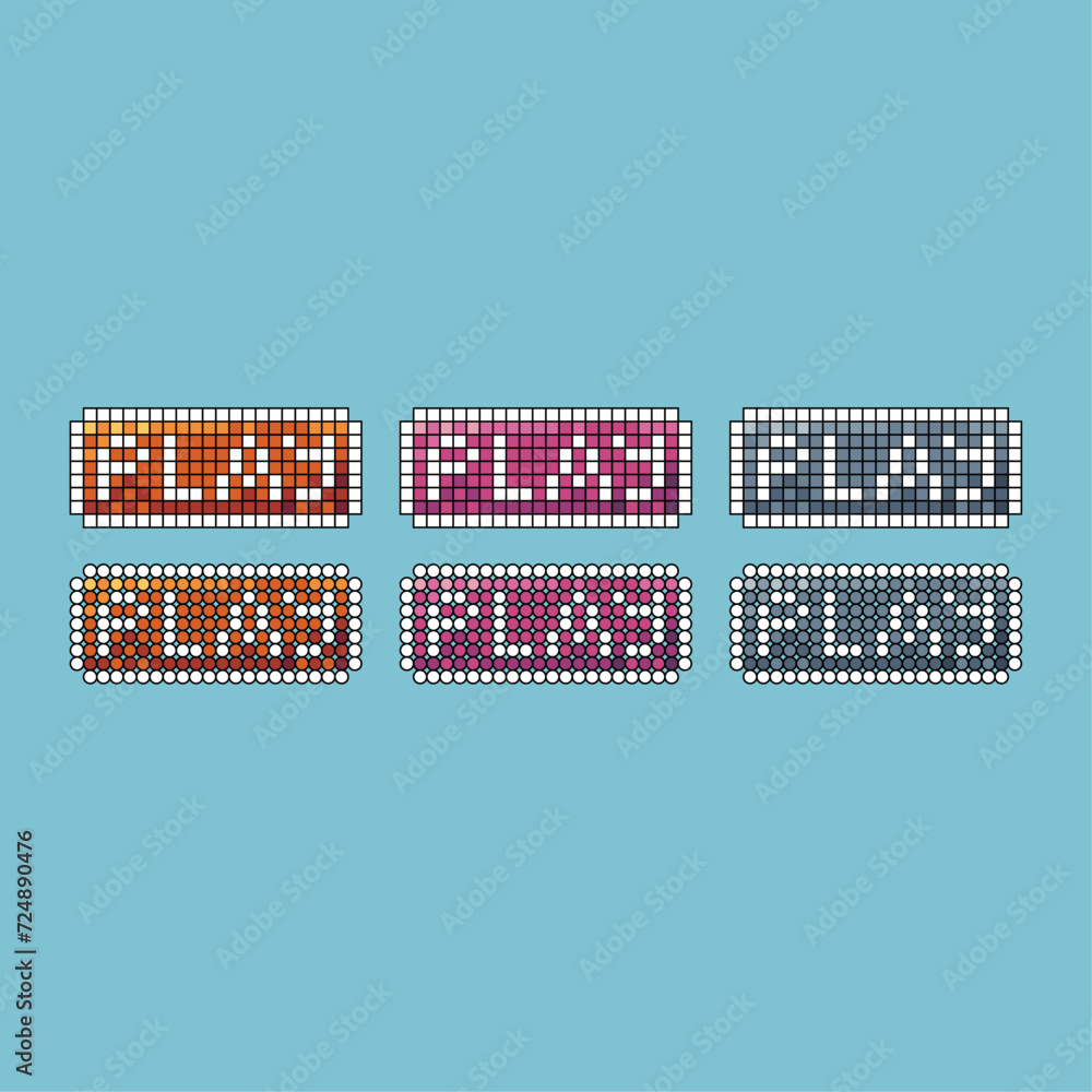 Fototapete pixel art stroke sets icon of play button variation color. play game icon on pixelated style. 8bits 