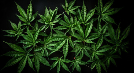 Close up marijuana cannabis leaf black background Generative AI