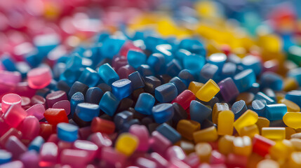 Fototapeta na wymiar Plastic pellets Background Close-up Plastic granules Polymer plastic beads resin polymer