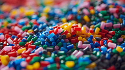 Plastic pellets Background Close-up Plastic granules Polymer plastic beads resin polymer - obrazy, fototapety, plakaty