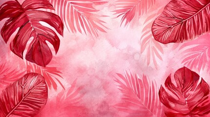 Watercolor Monstera Leaf. Cute watercolor Philodendron tropical leaves. Banner, wallpaper, green background, exotic tropical wall, abstract floral pattern, illustration.