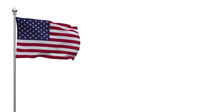drapeau am&eacute;ricain qui flotte dans le vent en haut d'un m&acirc;t - animation en boucle, couche alpha s&eacute;par&eacute;e - 4K - rendu 3D