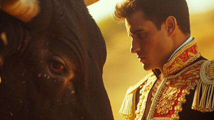 Spanish matador with bull.