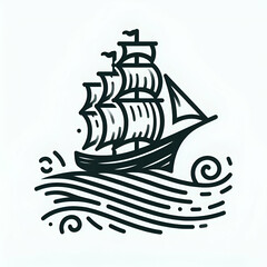 Sail boat, shipor vessel silhouette vector on white background 