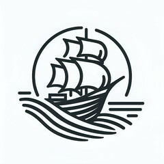 Sail boat, shipor vessel silhouette vector on white background 