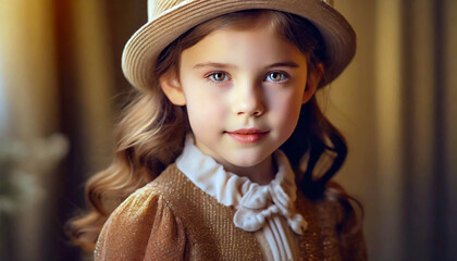 Stylish Little Girl Close-up Portrait 
