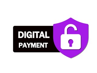 Digital payment security concept with padlock icon and text on white background.