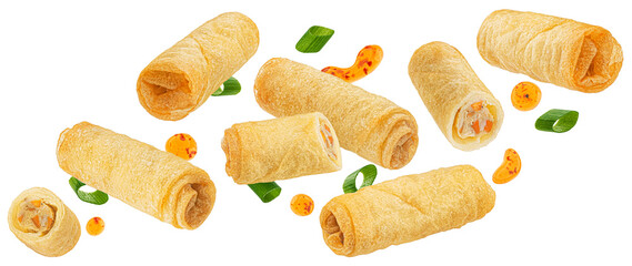 Traditional fried spring rolls isolated on white background