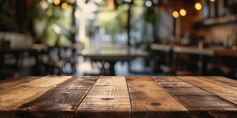 Close-Up of Wooden Table in Restaurant