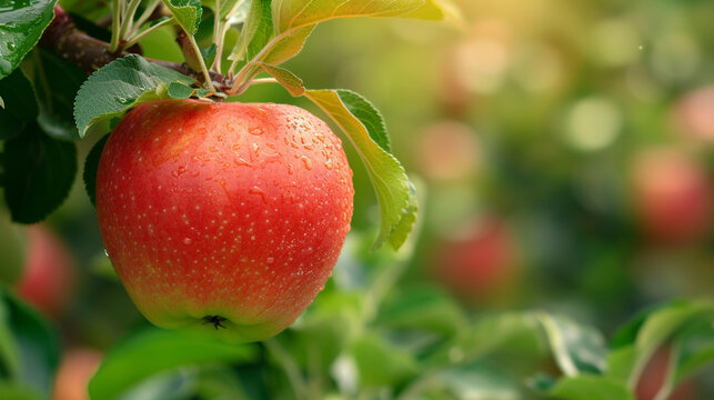 Close up of growing apples in a field Fresh apple plants in focus
