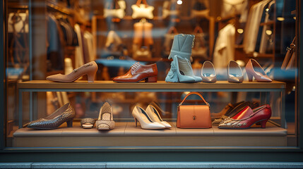 Shop Window for Selling Luxury Shoes and Bags, generative ai - obrazy, fototapety, plakaty