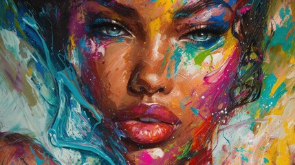 Abstract painting of a woman's face with colorful colors AI generated image