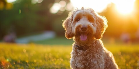 Dog Sitting in Grass With Tongue Out