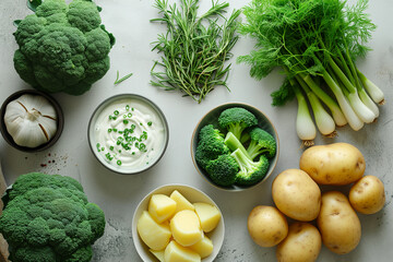 Fresh vegetables and dip on a light surface Generative AI image