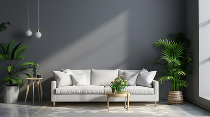 Modern living room with a cozy sofa and elegant decor