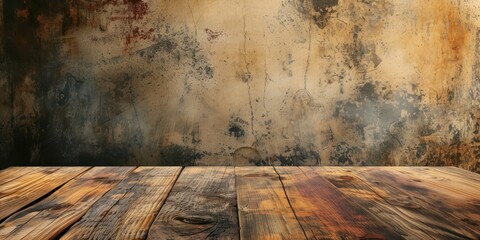 Wooden Table in Front of Dirty Wall
