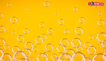 Vector realistic illustration of soap bubbles on a yellow background.