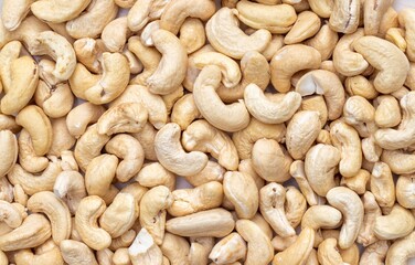 Top View of Cashew Nut Background in Horizontal Orientation with Copy Space