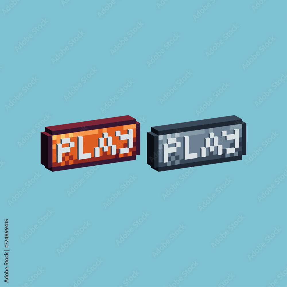 Fototapete isometric pixel art 3d of play button icon for items asset. play button icon on pixelated style.8bit