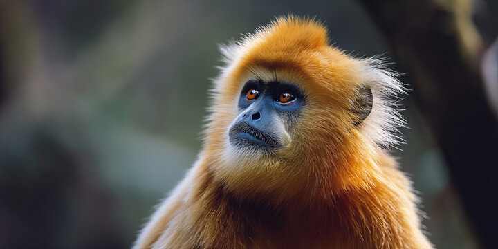 Majestic golden snub-nosed monkey in natural habitat Generative AI image