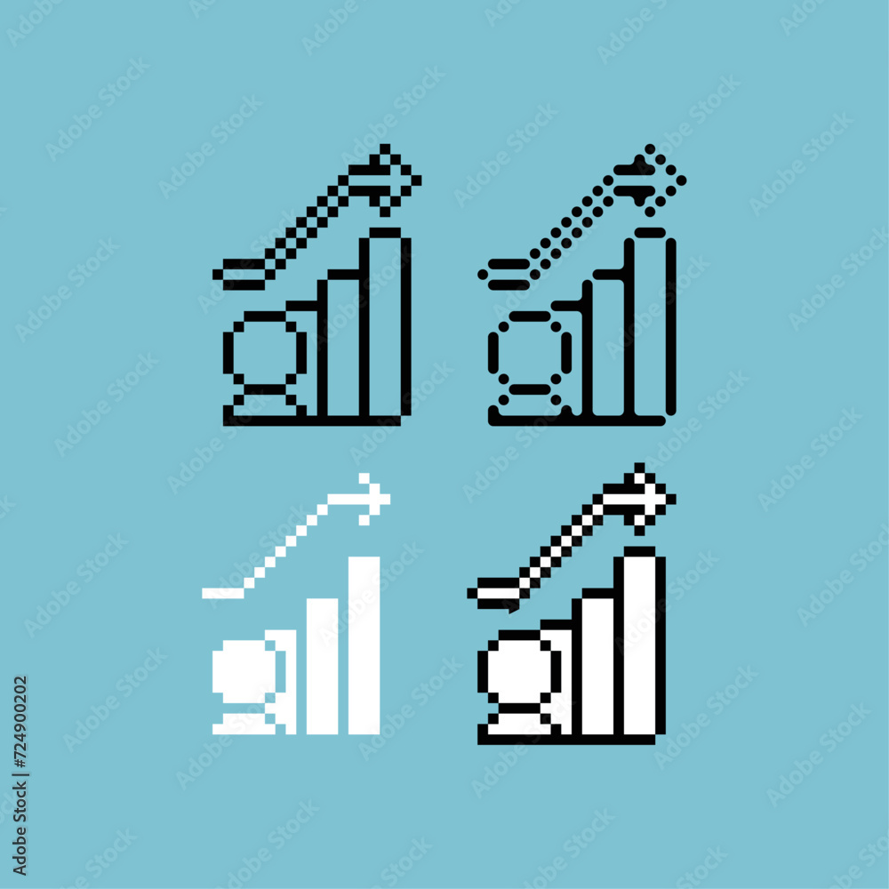 Poster pixel art outline sets icon of people graph variation color. graph net icon on pixelated style. 8bit