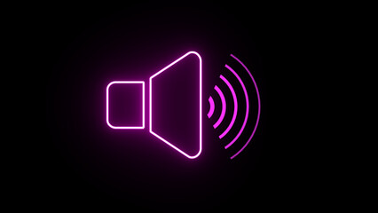 Purple color sound speaker with waves animated 3d icon on a black background. Sound volume. Music, sound. speaker and sound icon - obrazy, fototapety, plakaty