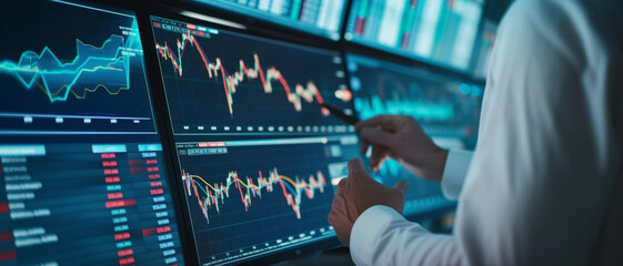 Analyzing market trends, a professional scrutinizes complex financial data