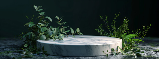 a white marble base is sitting around a plant in the 