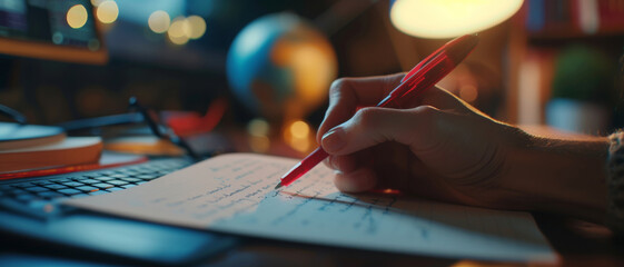 Late-night studies illuminated by the glow of a desk lamp, a student's dedication