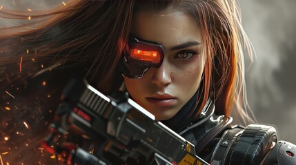 Long haired female cyberpunk soldier, future character concept AI generated image