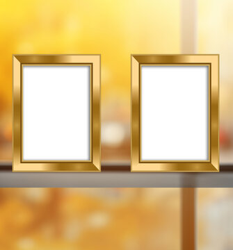 Photo Frames abstract yellow blurred background of a light modern office interior with panoramic windows